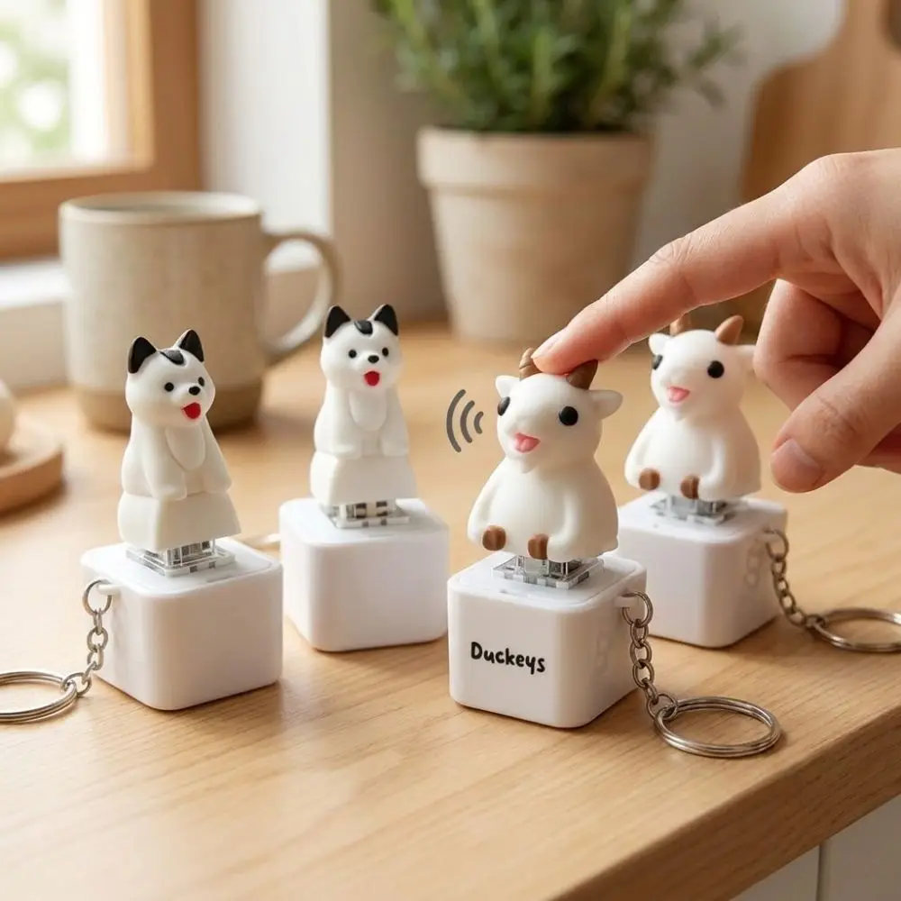 Rechargeable Animal Sound Light Fidget Keychain Simulation Cows Cats Light Up Pet Key Charm Pendant Glowing Voice