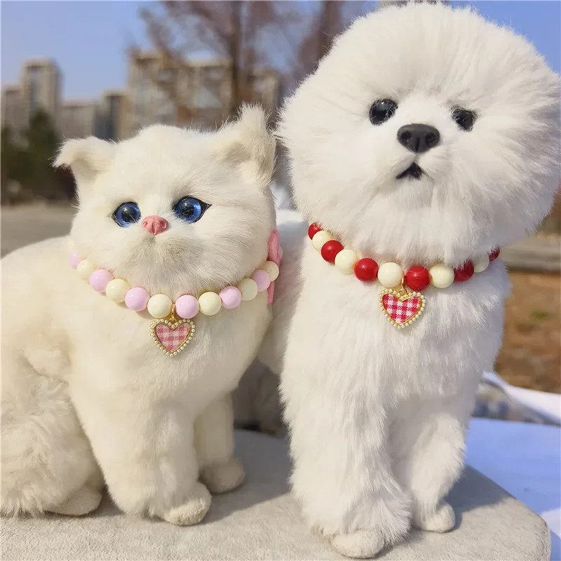 Vintage Bow Cat Collar Pearl Love Crystal Pendant Diamond Neck Ornament Cute Pet Accessories Cat Necklace Dog Grooming Supplies