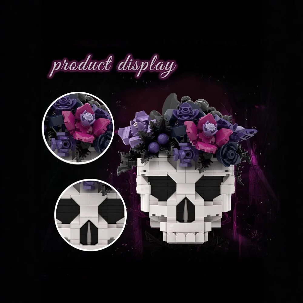 Flower of the Dead Halloween Ghost Skull Rose Flower Bride Home Decoration Ornament Building Blocks Toy Gift