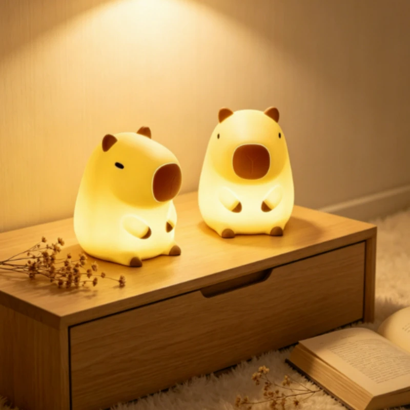 Cute Pet Capybara Night Light Cartoon Silicone Creative Bedside Sleep Night Lamp For Room Decor Birthday gift clearance sale