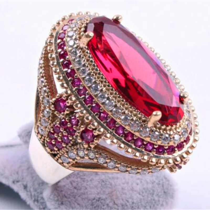 Classic men's gold ring set with red crystal stylish punk style