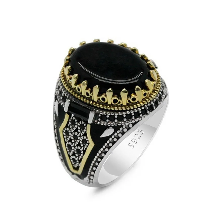 Classic men's gold ring set with red crystal stylish punk style