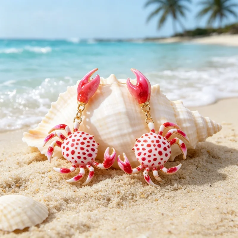 Summer Sweet Ocean Series Women's Fashion Versatile Colorful Crab Turtle Sea Horse Pendant Earrings Stylish Drop Ear Jewelry