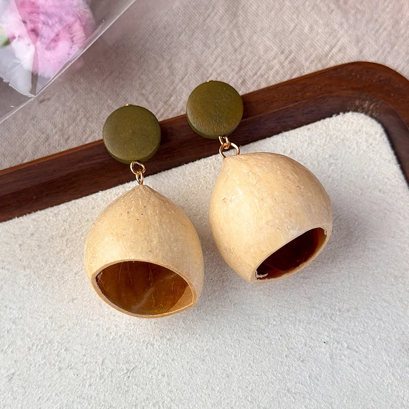 Minar Stylish Multiple Wood Beads Resin Acrylic Rattan Knit Geometric Straw Hat Bowknot Drop Earrings for Women Holiday Jewelry