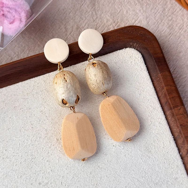 Minar Stylish Multiple Wood Beads Resin Acrylic Rattan Knit Geometric Straw Hat Bowknot Drop Earrings for Women Holiday Jewelry