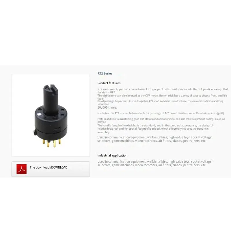 1pcs/lots 100% original RT-002 Micro 2-speed toggle rotary band switch vertical 8-pin