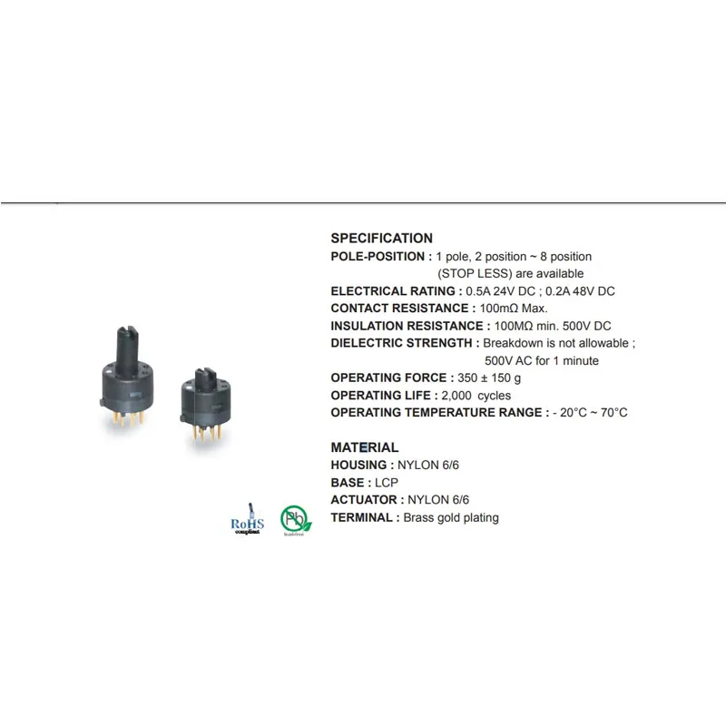 1pcs/lots 100% original RT-002 Micro 2-speed toggle rotary band switch vertical 8-pin