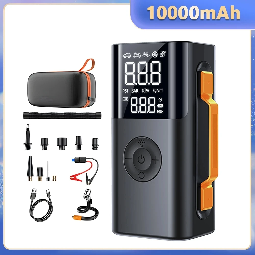 4-in-1 Car Jump Starter 1500A 10000mAh Jump Starter 12V Battery Booster Pack 150PSI Air Pump Multifunctional Tire Inflator