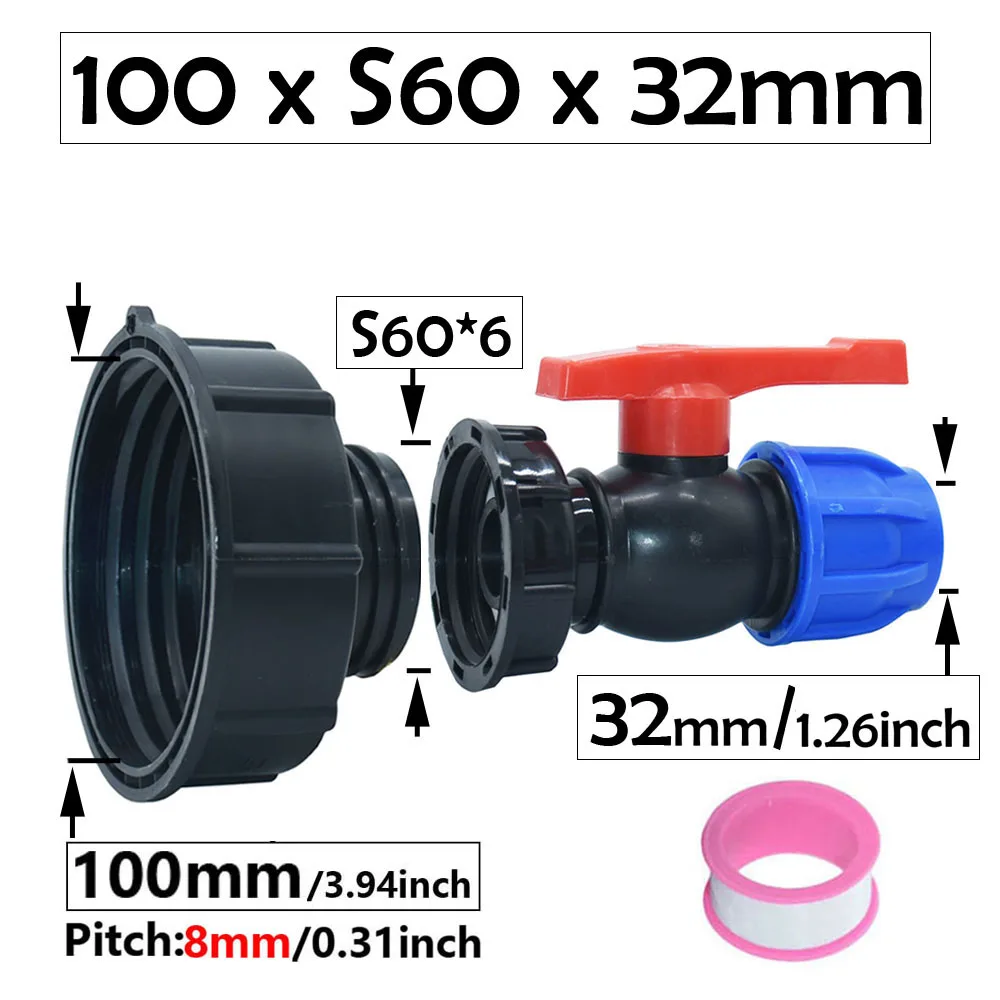 100mm S60X6 To 20mm 25mm 32mm Pe Pipe Quick Connector IBC Water Tank Adapter DN15 DN20 DN25 Plastic Hose Fitting