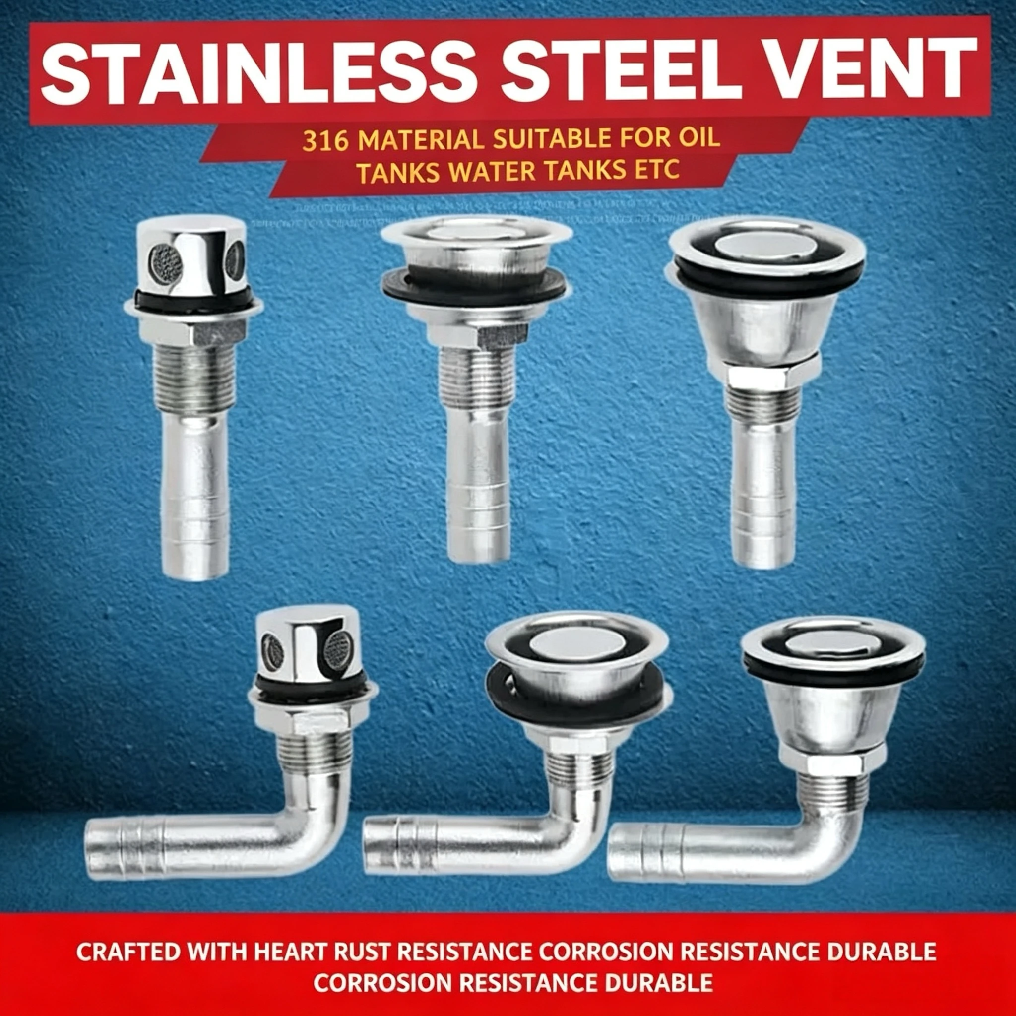316 Stainless Steel Marine Fuel Tank Vent, Boat Air Vent Fitting, Yacht Hardware Accessory for Water Tank Vent
