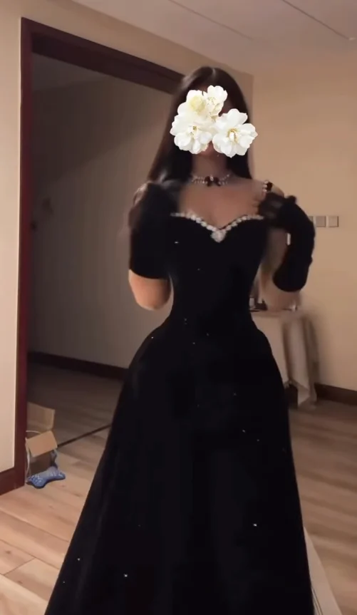 Aenyrst Customized Elegant Evening Party Dresses Black A-Line Velvet Simply Woman Formal Occasion Gowns فساتين طويلة