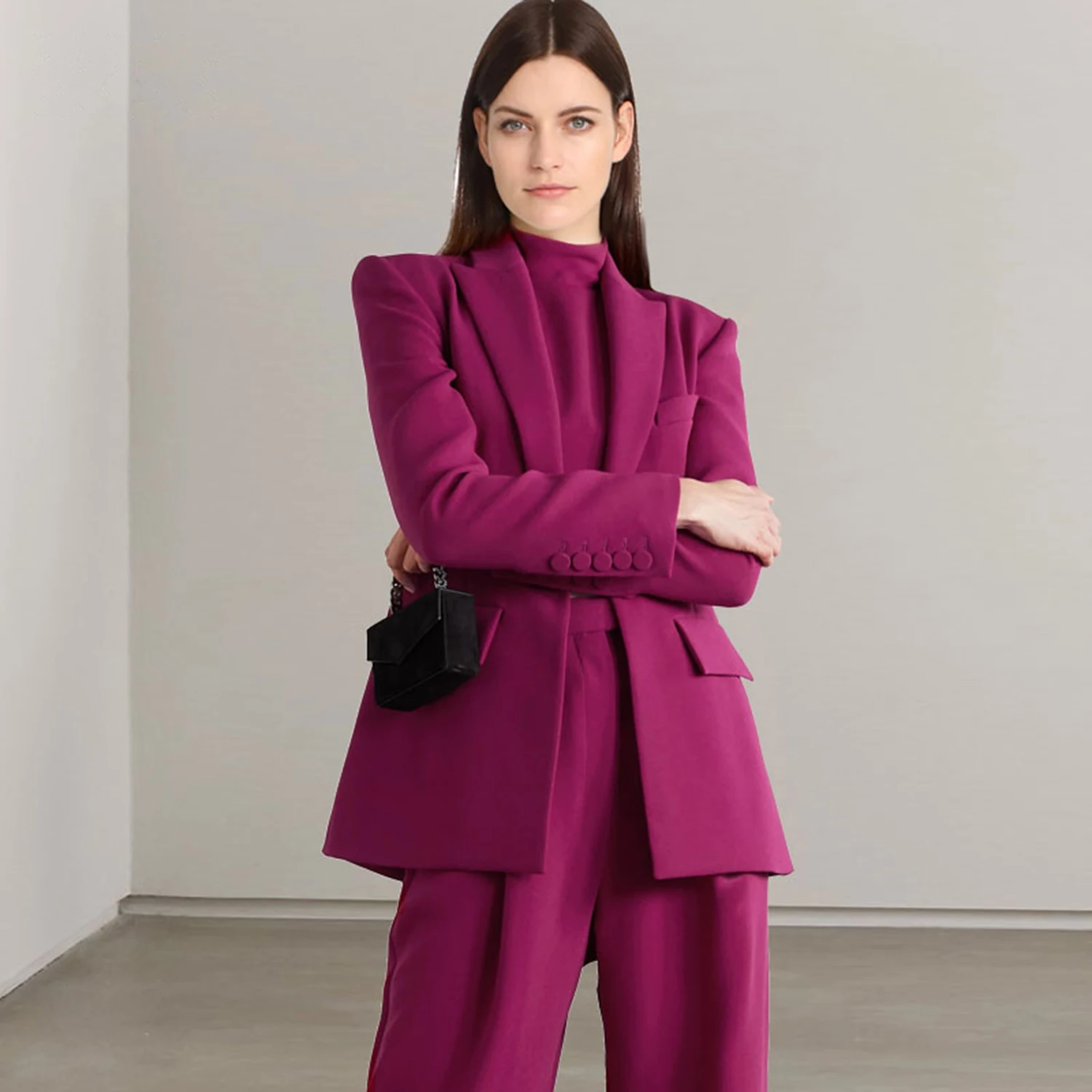 Allingentle Red Lapel Women's 2 Piece Set Business Suit Fashion Long Sleeved Suit Jacket Pantsuit Set Customize