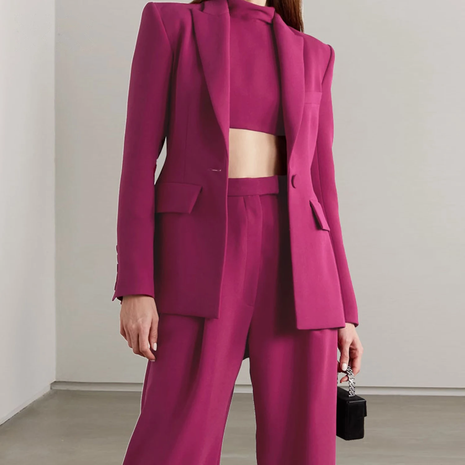 Allingentle Red Lapel Women's 2 Piece Set Business Suit Fashion Long Sleeved Suit Jacket Pantsuit Set Customize