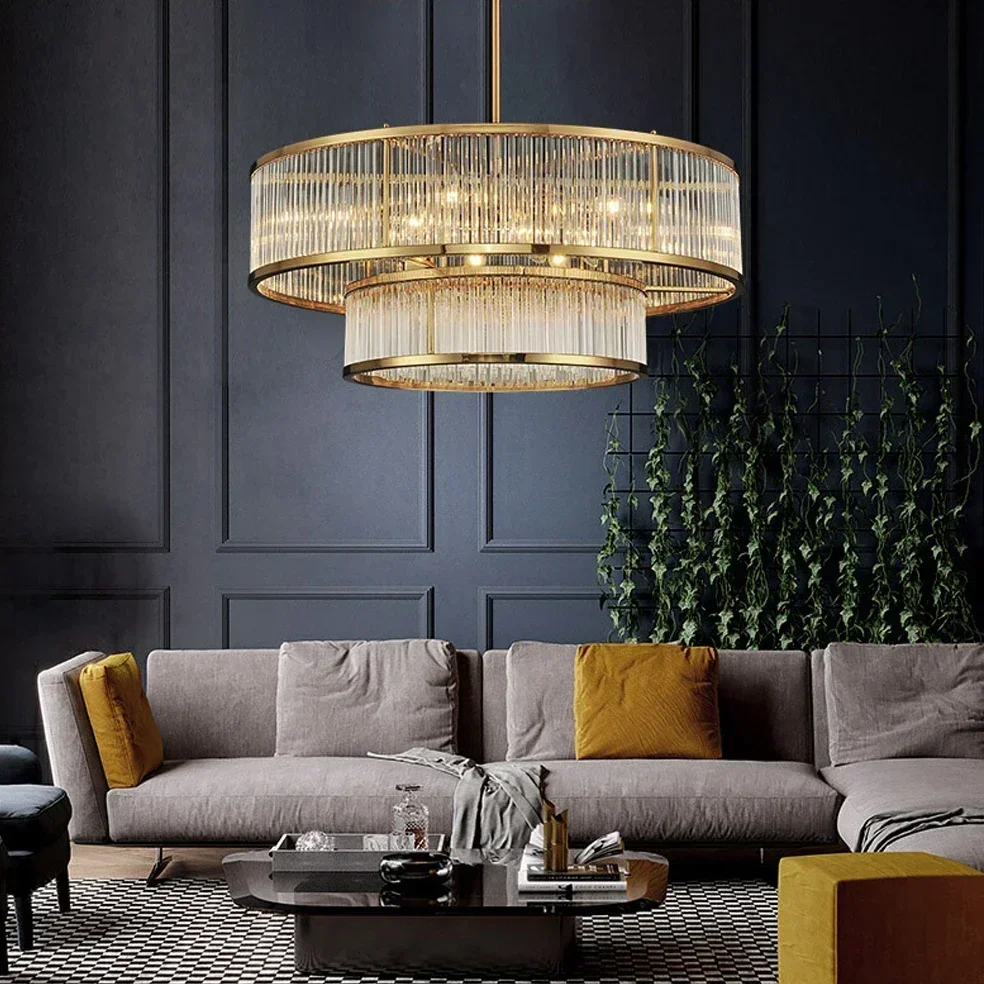 2024 Copper Golden Crystal Chandelier Luxurious Shiny Round Linear Pendant Lights For Dinning Roomliving Room  Bedroom
