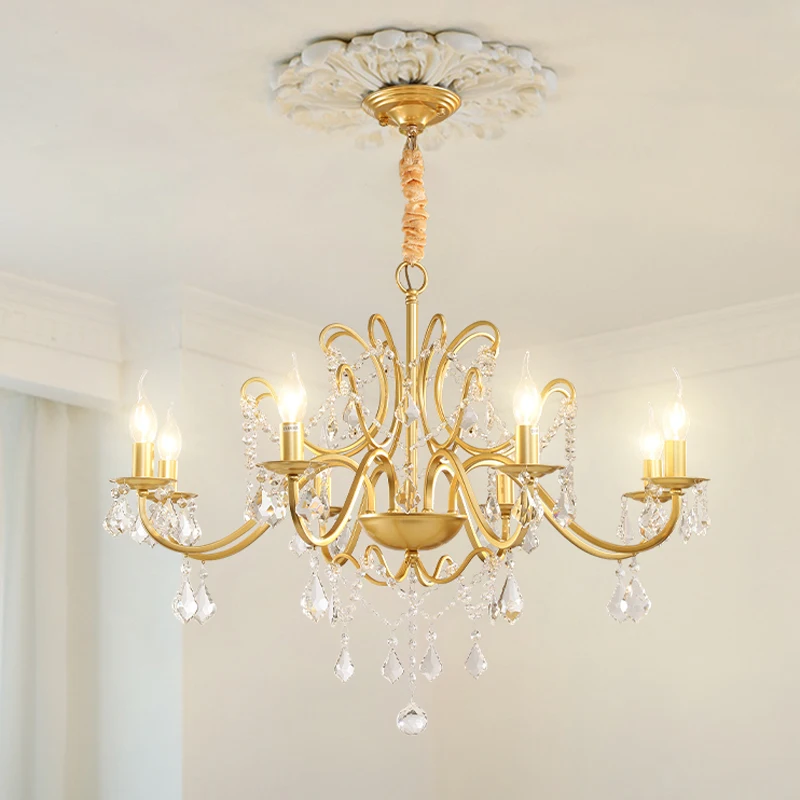Classic Gold Chandelier Lights Wrought Iron Crystal Ceiling Pendant Lamp For Living Room Bedroom Dining Room Suspension Lighting