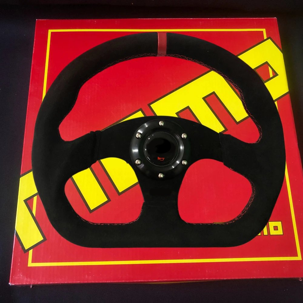 Racing 330MM D Sharped JDM Suede Leather Steering Wheel 13Inch Universal Modified Drift Rally Sport MxO Sim Game Steering Wheel