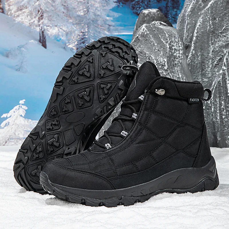 Men's Winter Velvet Hiking Boots Thick Warm Cotton High Top Outdoor Sports Shoes Comfortable Snow Boots for Cold Weather