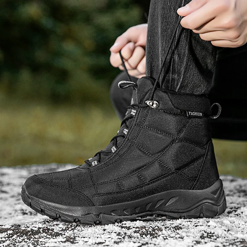 Men's Winter Velvet Hiking Boots Thick Warm Cotton High Top Outdoor Sports Shoes Comfortable Snow Boots for Cold Weather