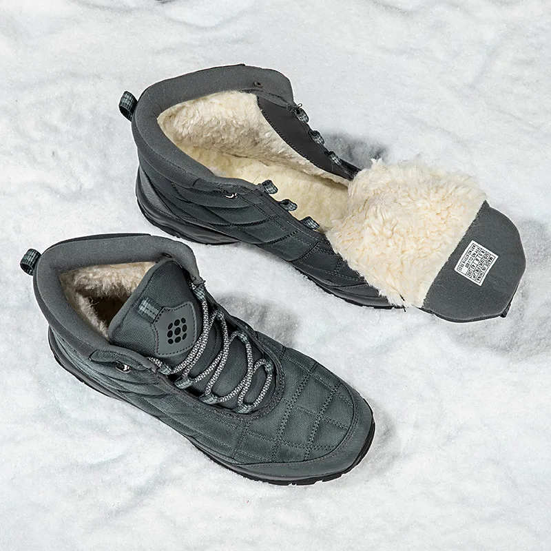 Men's Winter Velvet Hiking Boots Thick Warm Cotton High Top Outdoor Sports Shoes Comfortable Snow Boots for Cold Weather