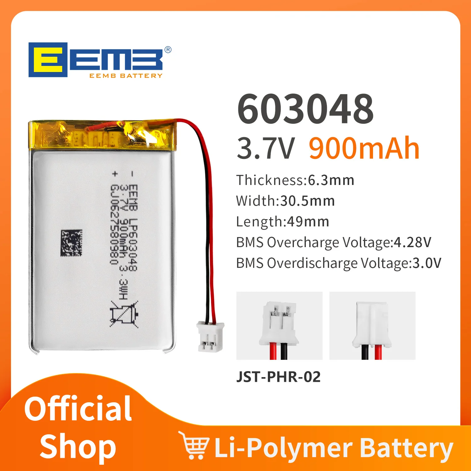EEMB LP603048/LP603436/LP603448/LP603449/LP603466/LP603560 3.7V Rechargeable Li-Po Battery For Toy GPS Bluetooth Audio