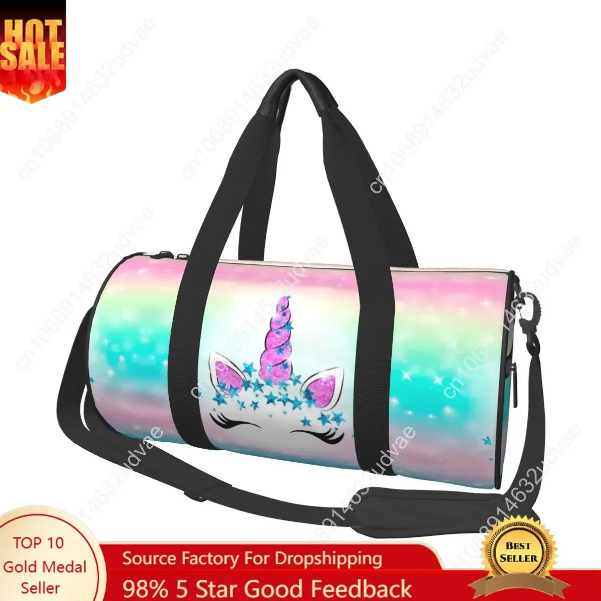 Happy Birthday Unicorn Sport Bags Pinkl Girl with Shoes Gym Bag Portable Couple Pattern Handbag Swimming Funny Fitness Bag