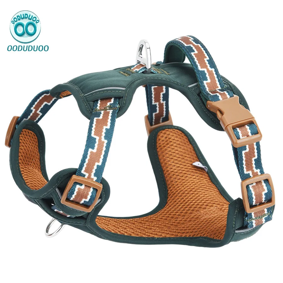 OODUDUOO Dog Harness No-Pull Reflective Pet Harness with Escape-Proof Leash Leather Padded Design for Medium Leather Dog Harness