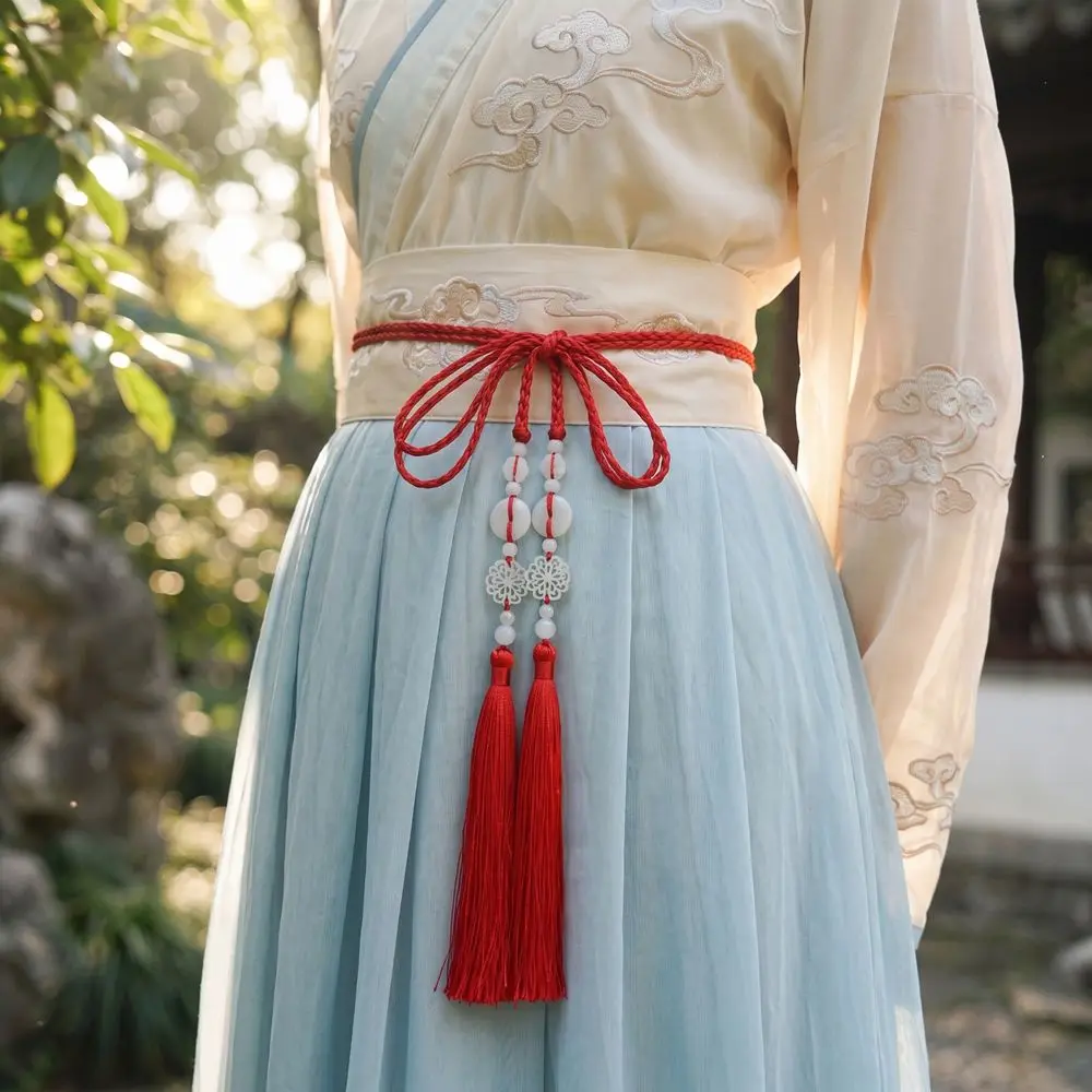 Retro Chinese Style Hanfu Waist Tie Belt Adjustable Antique Style Tassel Waist Cord Bead Tie Rope Waist Rope Waist Decor