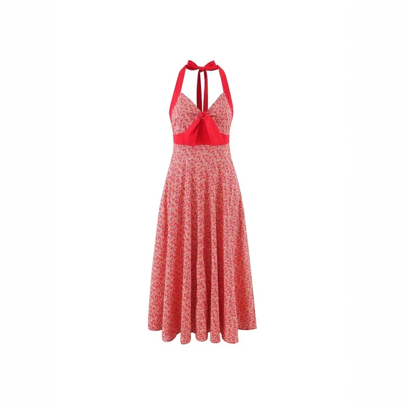 Dress Women's Summer French-style Long Skirt Printed Seductive Backless Halter Neck New Comfortable Minimalist Casual Versatile
