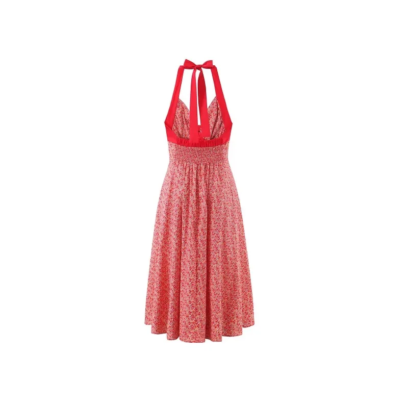Dress Women's Summer French-style Long Skirt Printed Seductive Backless Halter Neck New Comfortable Minimalist Casual Versatile