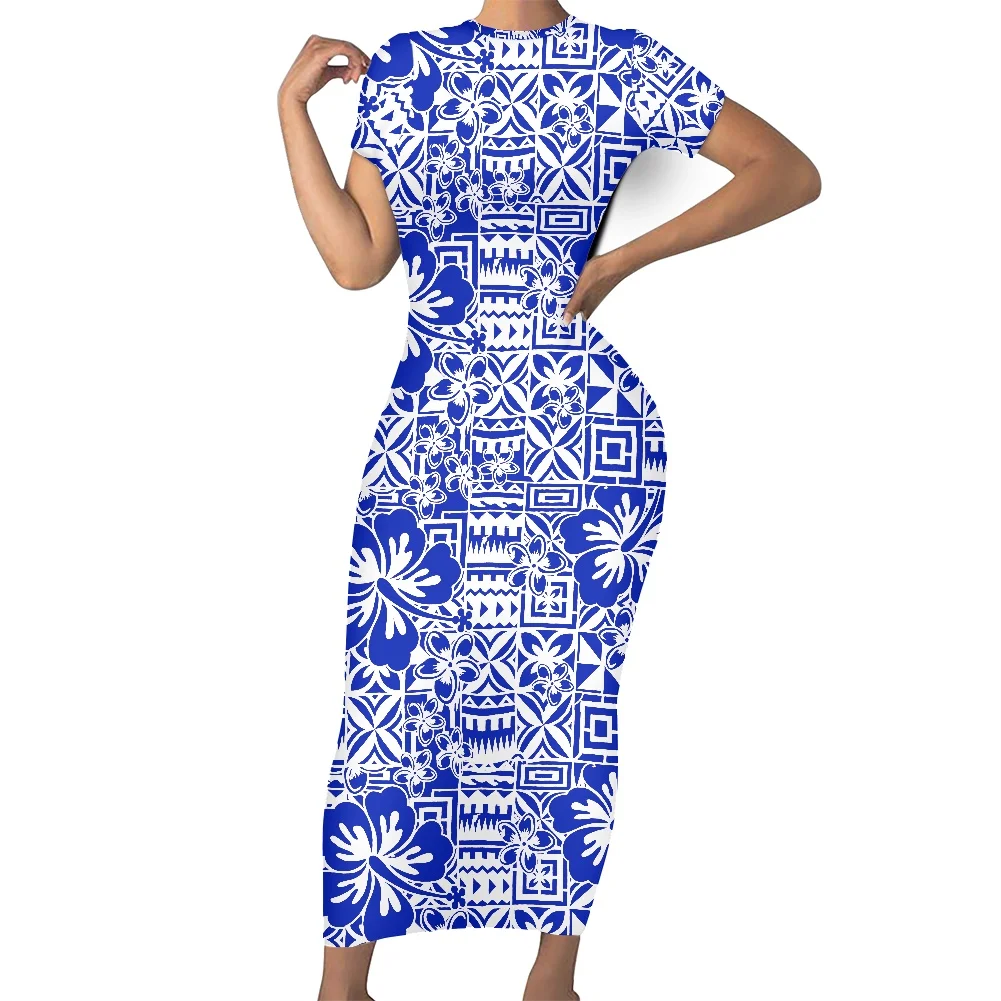 Casual Summer Short Sleeves O-neck Bodycon Custom Maxi Dresses Polynesian Island Samoa Traditional  Fijian Tribal Design Dress