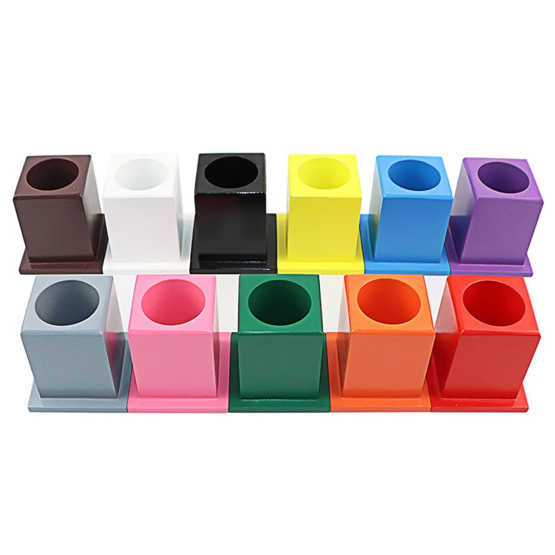 Montessori Sensory Toys 11Pcs Color Pen Container Holders Wooden Pencil Holder Visual Sense Toys for Children Preschool Teaching