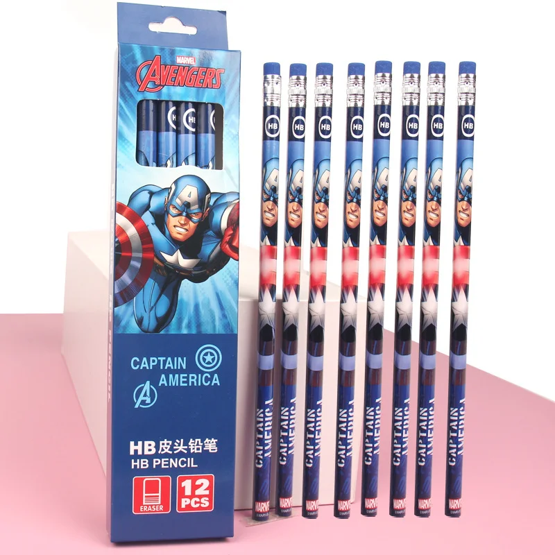 12PCS Anime Pencil Cartoon Character Spider-Man Creativity Printing Pencil Boys Stationery Supplies Birthday Gift