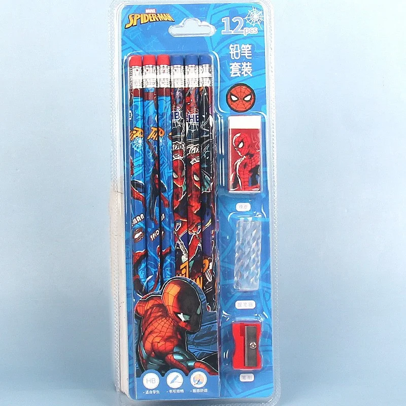 12PCS Anime Pencil Cartoon Character Spider-Man Creativity Printing Pencil Boys Stationery Supplies Birthday Gift