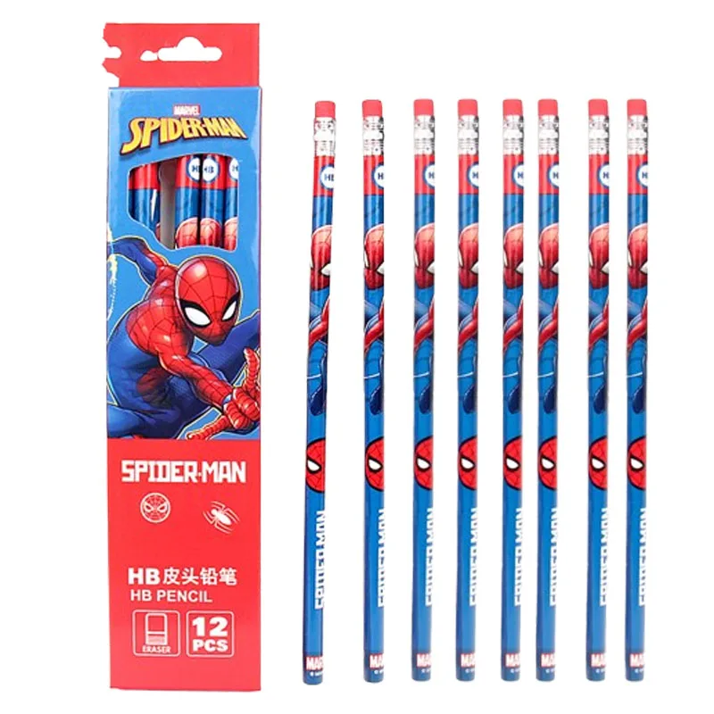 12PCS Anime Pencil Cartoon Character Spider-Man Creativity Printing Pencil Boys Stationery Supplies Birthday Gift