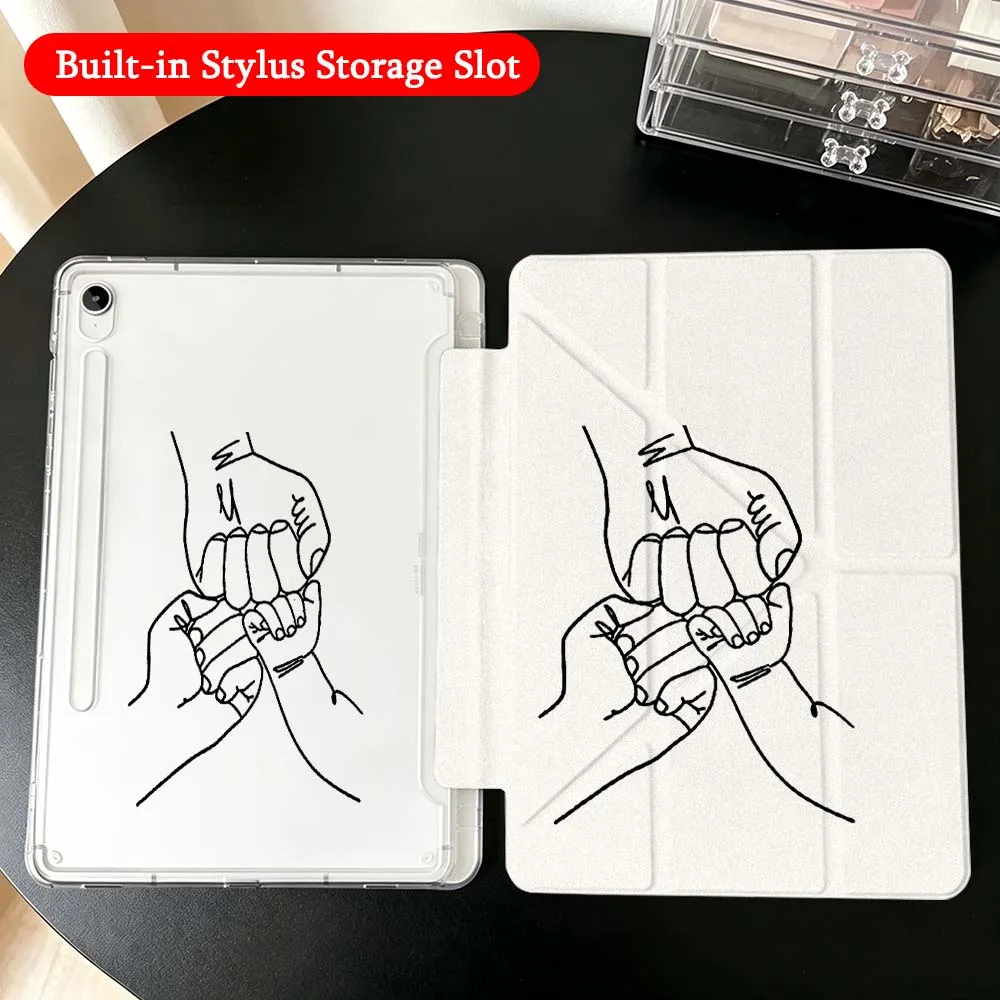 Cartoon Hand Fist Bump For Samsung Galaxy Tab A9 A8 A11 S6 S7 S8 S9 S10 FE Plus Lite Transparent Y-Shaped Folding Tablet Case