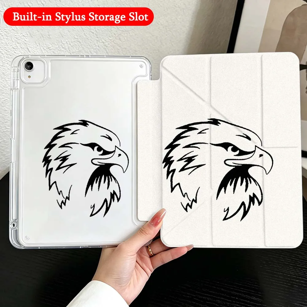 Eagle Head Black White Case For iPad Mini Pro Air 5 6 7 8 9 10th 11th 11 9.7 10.9 13 inch Transparent Y-Shaped Folding Tablet
