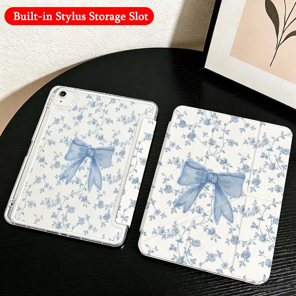 Blue Pink Butterfly For iPad Mini Pro Air 5 6 7 8 9 10th 11th 11 9.7 10.9 13 inch Transparent Y-Shaped Folding Tablet Case