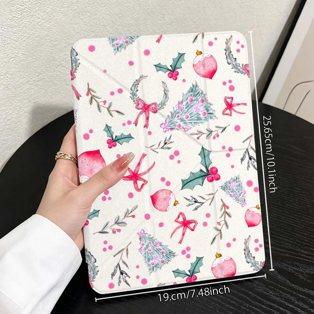 Xmas Pattern Sticker Case For iPad Mini Pro Air 5 6 7 8 9 10th 11th 11 9.7 10.9 13 inch Transparent Y-Shaped Folding Tablet