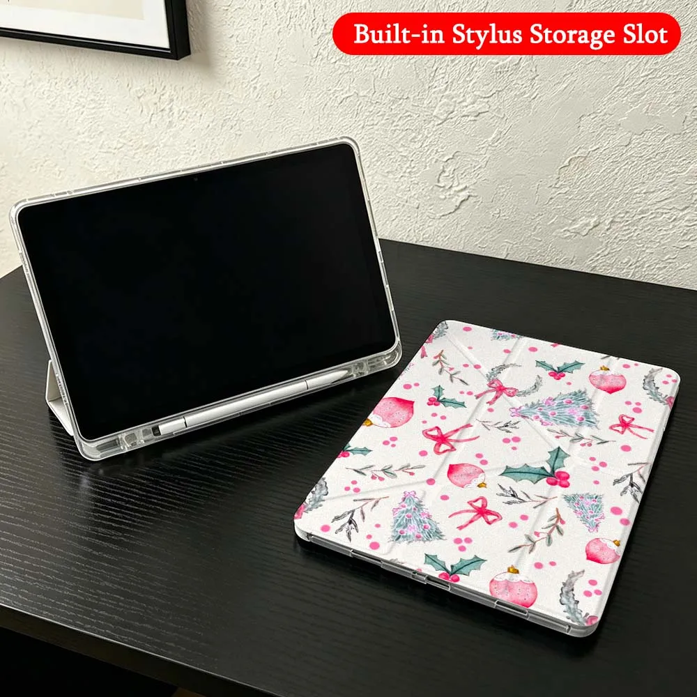 Xmas Pattern Sticker Case For iPad Mini Pro Air 5 6 7 8 9 10th 11th 11 9.7 10.9 13 inch Transparent Y-Shaped Folding Tablet