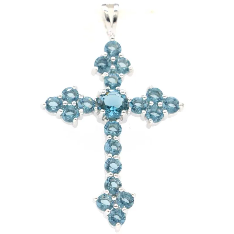 Buy 4 Get 1 Free 40x24mm Multiu Color Long Cross London Blue Topaz Pink Tourmaline Kunzite London Blue Topaz Silver Pendant