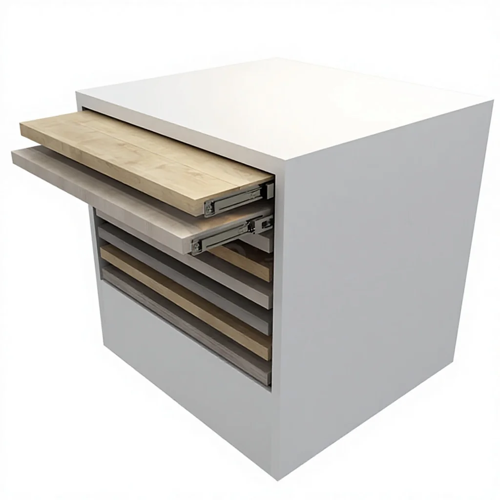 &c Factory Custom Size Modern Portable 2mm Pull-Out Sliding Metal Ceramic Tile Wood Flooring Combination Display Cabinet Drawer