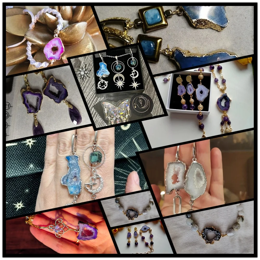 2pcs Irregular Druzy Connectors Pendant Natural Stone Gold Color Plated Agates Connector Charm DIY Necklace Earring Jewelry