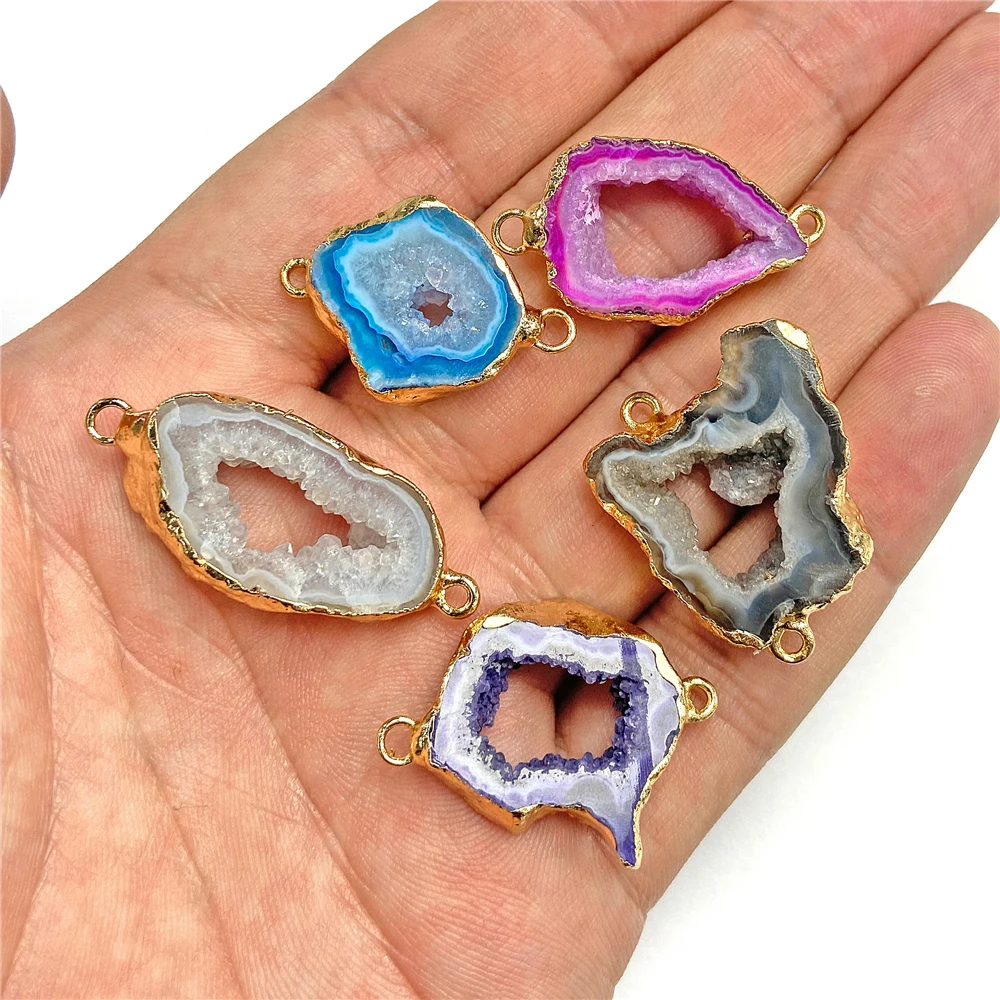 2pcs Irregular Druzy Connectors Pendant Natural Stone Gold Color Plated Agates Connector Charm DIY Necklace Earring Jewelry