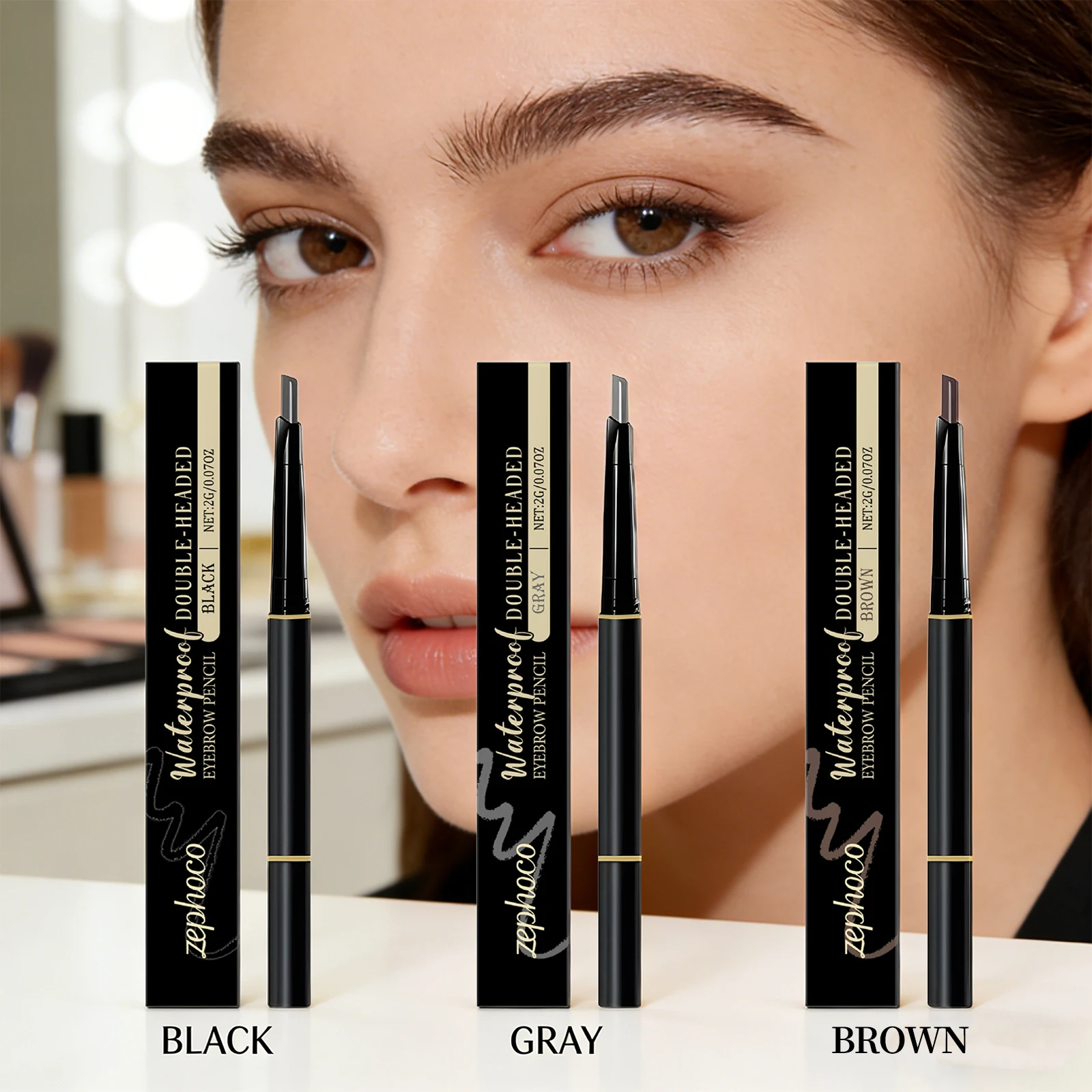 2 In1 Eyebrow Pencil Long Lasting Double-Headed Eyebrow Pencil 3 Colors Waterproof Anti-Smudged Makeup for Women Cosmetics