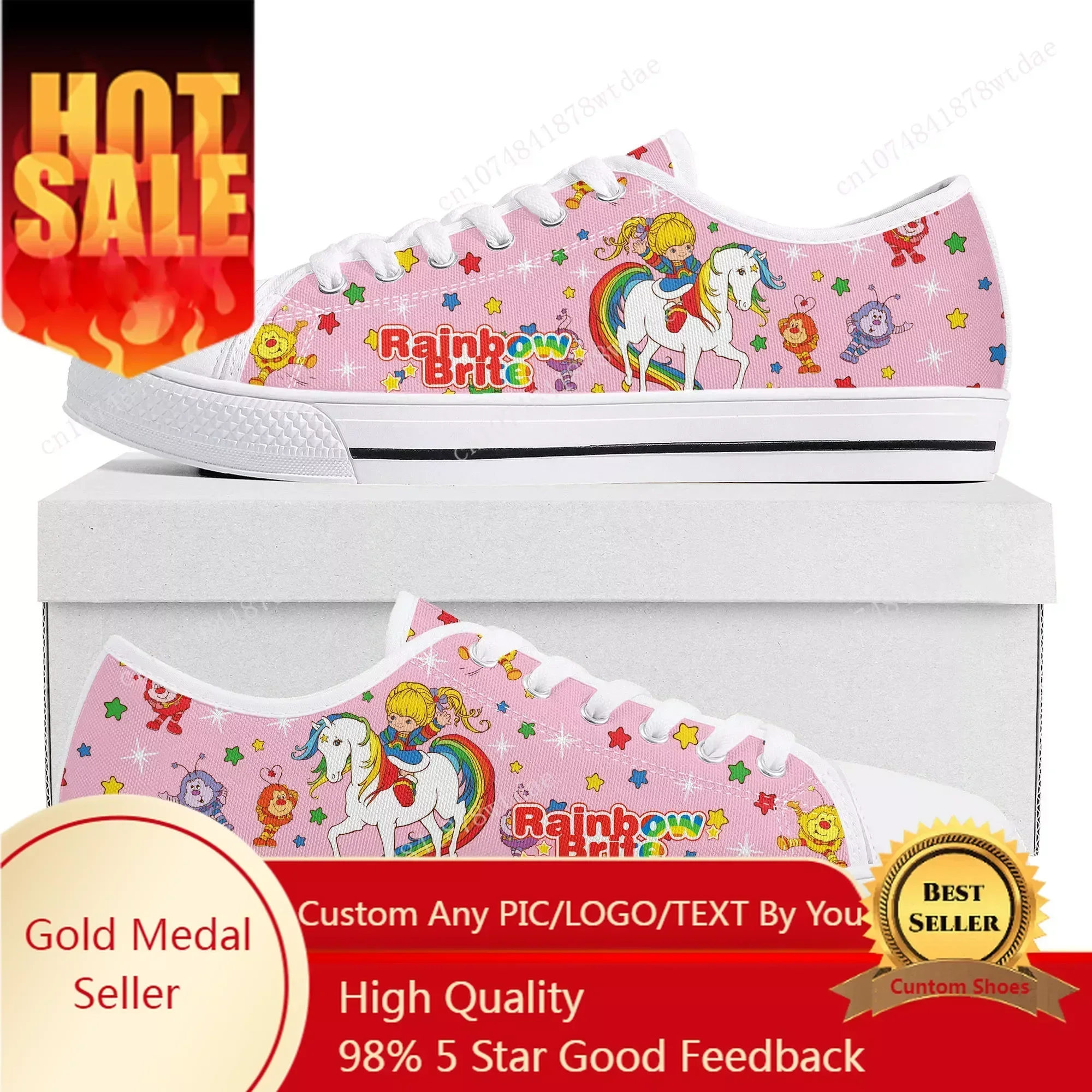 Brite Low Top Sneakers Womens Mens Rainbow High Quality Canvas Sneaker Couple Cute Comics Manga Custom Made Shoes