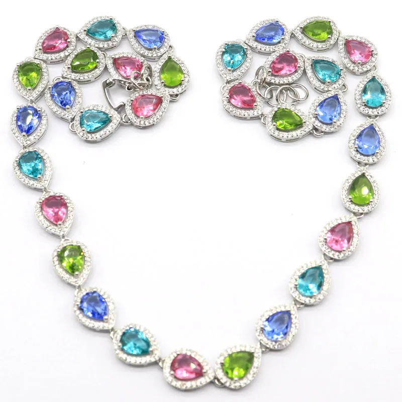 12x10mm SheCrown Big Heavy 36g Fire Rainbow Mystic Topaz Violet Tanzanite Kunzite Women Dating Silver Necklace 17-18.5nch