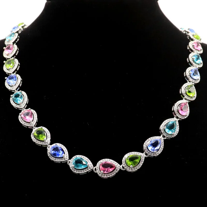 12x10mm SheCrown Big Heavy 36g Fire Rainbow Mystic Topaz Violet Tanzanite Kunzite Women Dating Silver Necklace 17-18.5nch
