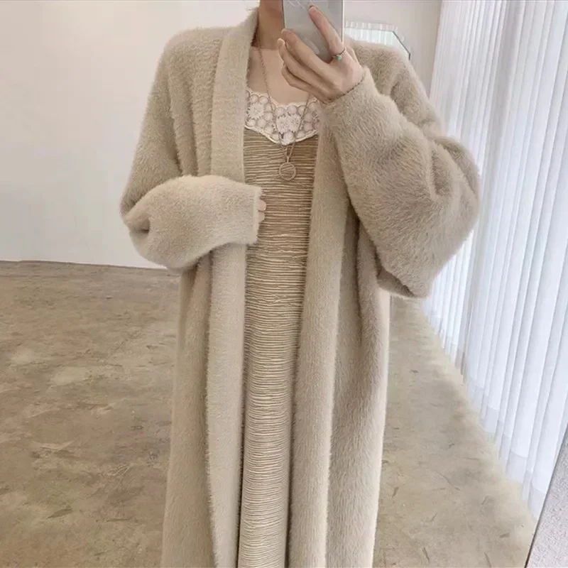 Cardigans Knit Sweater Women Y2k Autumn Winter E-girl Maxi Loose Soft Coat Black White Pink Long Knitted Jacket Cardigan Sweater