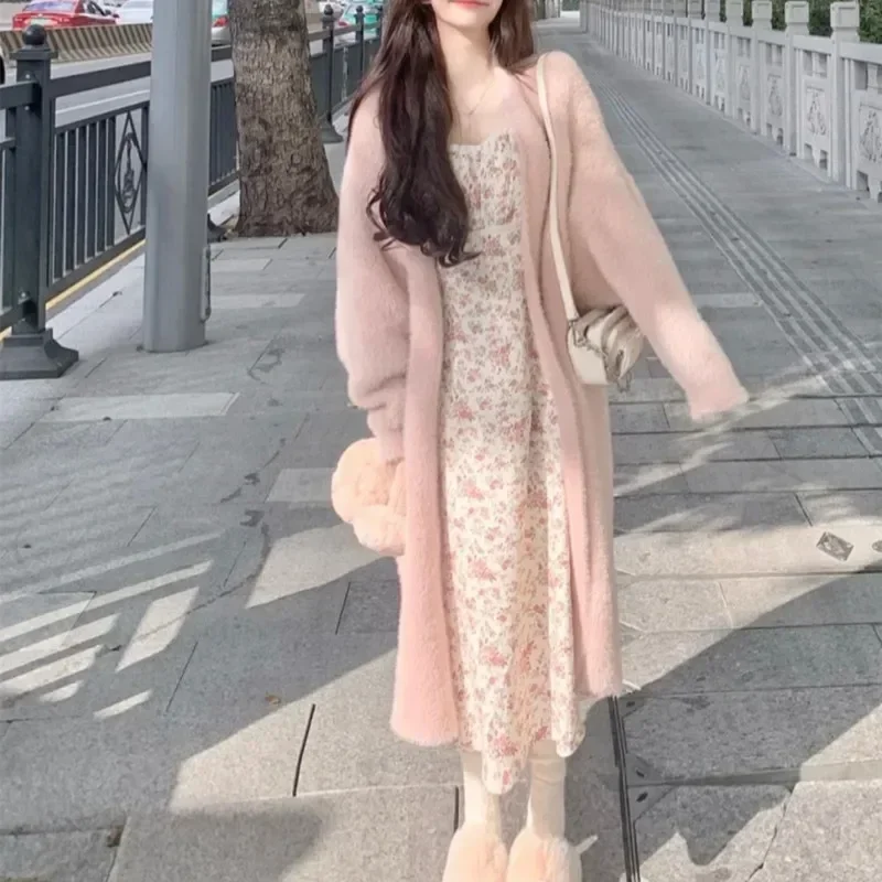 Cardigans Knit Sweater Women Y2k Autumn Winter E-girl Maxi Loose Soft Coat Black White Pink Long Knitted Jacket Cardigan Sweater