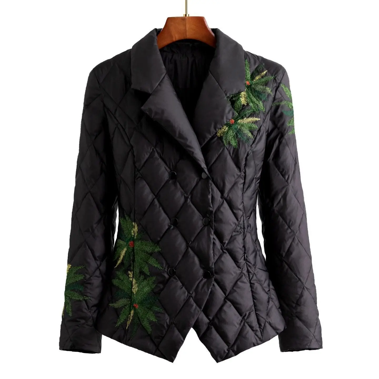 Down cotton jacket women's 2025 winter new short embroidered flower light cotton coat suit collar light top